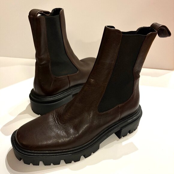 LIKE NEW ZARA SIZE 40 M CHOCOLATE BROWN CHUNKY LUG HIGH ANKLE BOOT - Picture 1 of 8